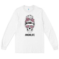 White Pink Flower on Cyan Background Mom Skull Long Sleeve Tee - Bettercallsaul