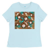 Baby Blue baseball turquoise gemstones western patterns Ladies Tee - BarkalooDesign