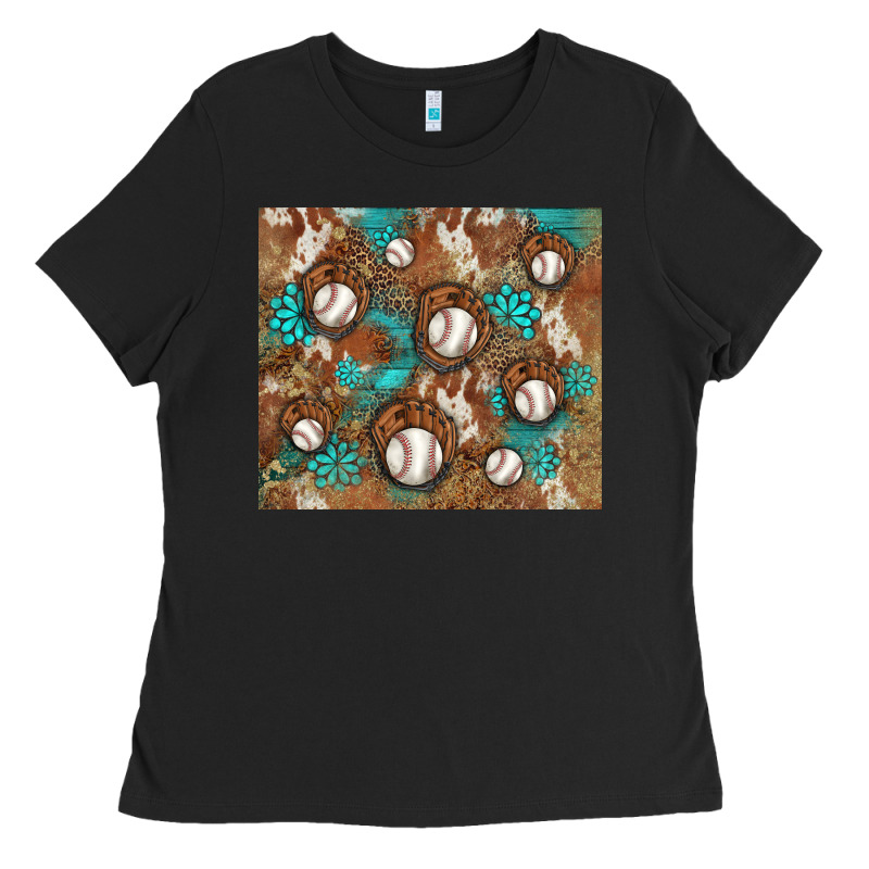 Baseball Turquoise Gemstones Western Patterns Ladies Tee by BarkalooDesign | Teevron