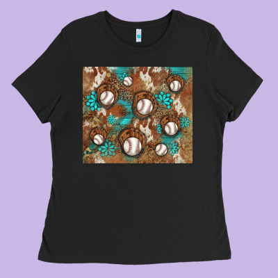 Baseball Turquoise Gemstones Western Patterns Ladies Tee Designed By Barkaloodesign