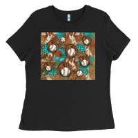 Black baseball turquoise gemstones western patterns Ladies Tee - BarkalooDesign