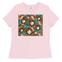 Bubblegum Pink baseball turquoise gemstones western patterns Ladies Tee - BarkalooDesign