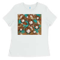White baseball turquoise gemstones western patterns Ladies Tee - BarkalooDesign