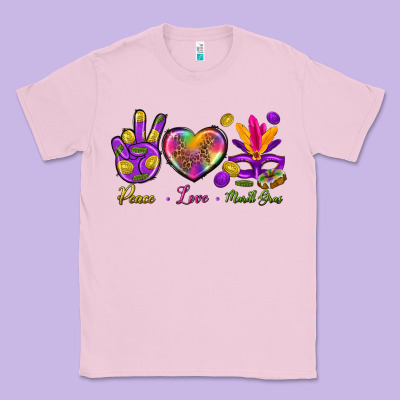 Peace Love Mardi Gras Classic Tee Designed By Bundleandbundleshop