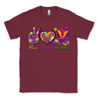 Burgundy Peace Love Mardi Gras Classic Tee - BundleAndBundleShop