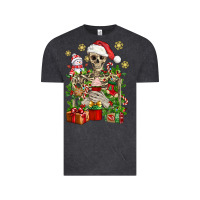 Vintage Black Skeleton Christmas Element Snowman Awda Vintage Tee - BundleAndBundleShop
