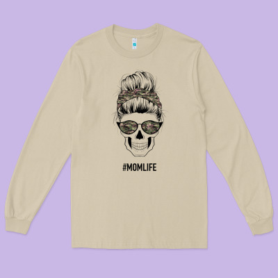 Feminine Camouflage Patterned Mom Skull Long Sleeve Tee Designed By Bettercallsaul