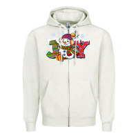 Oatmeal Heather christmas joy snowman Zipper Hoodie - CowGirlArtShop