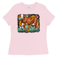 Bubblegum Pink Western Heifer Please Simmental Cow Ladies Tee - LillyAllenDesigns