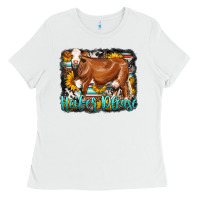 White Western Heifer Please Simmental Cow Ladies Tee - LillyAllenDesigns