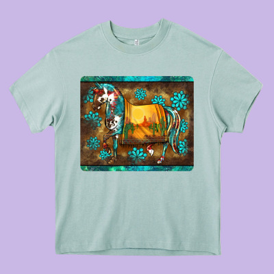 Western Horse Sunset Turquoise's Gemstones Mousepad Heavy Core Tee Designed By Barkaloodesign