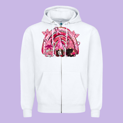 Gnomes Rainbow Breast Cancer Zipper Hoodie Designed By Cowgirlartshop