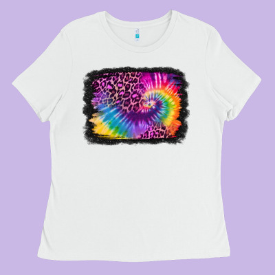 Tie Dye Leopard Glitter Background Ladies Tee Designed By Jasminsmagicworld