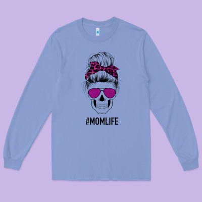 Purple Glitter, Leopard Patterned Mom Skull Long Sleeve Tee Designed By Bettercallsaul
