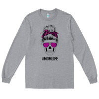 Heather Grey Purple Glitter, Leopard Patterned Mom Skull Long Sleeve Tee - Bettercallsaul