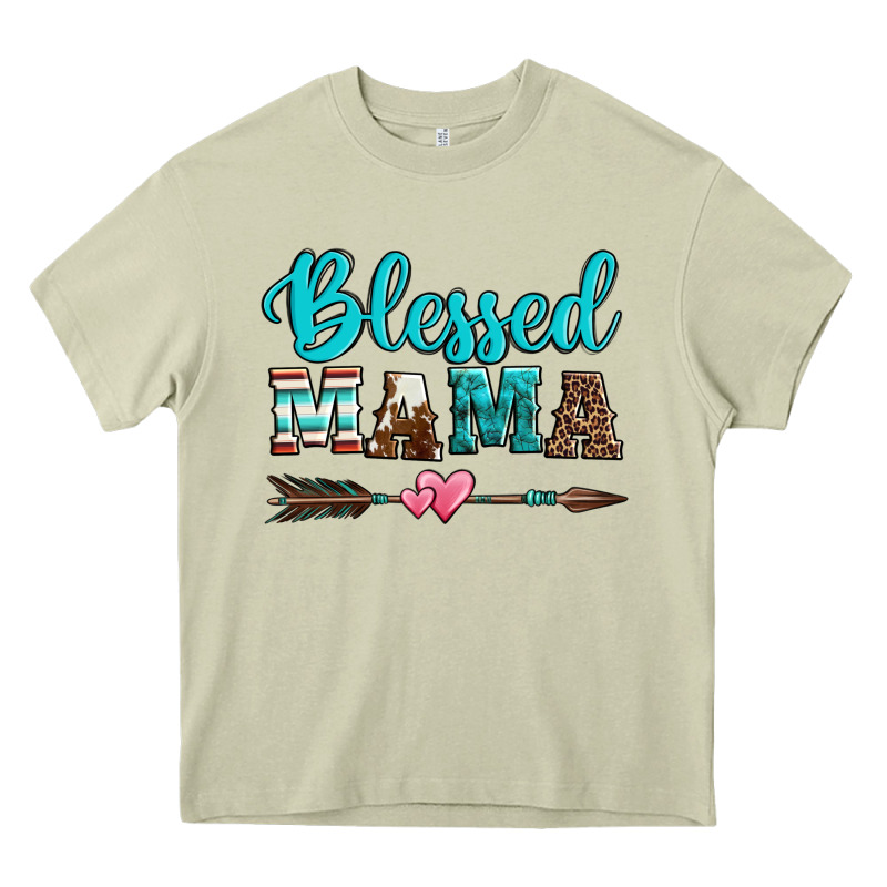 Blessed Mama Serape Cowhide Turquoise Heavy Core Tee by Jasminsmagicworld | Teevron