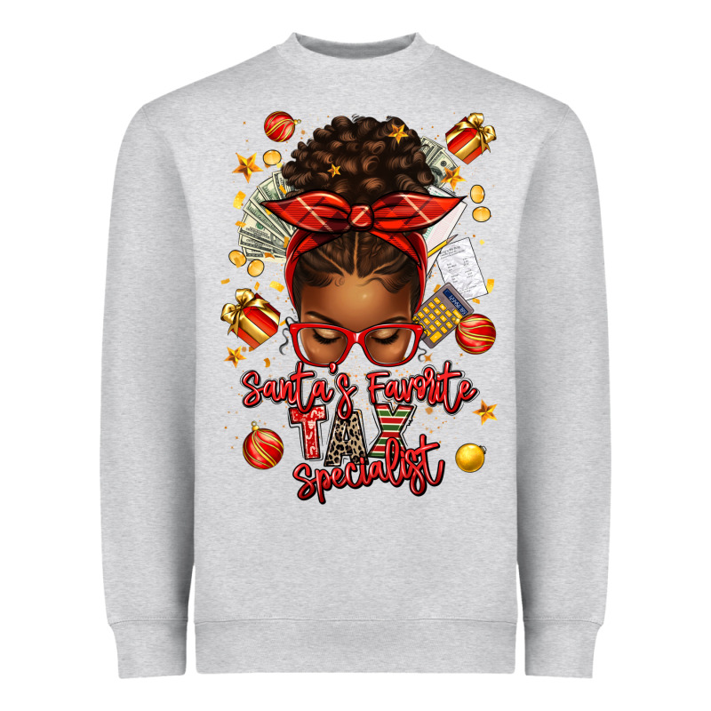 Santa Favorite Tax Specialist Afro Messy Bun Heavyweight Sweatshirt by texasbilliewilder | Teevron