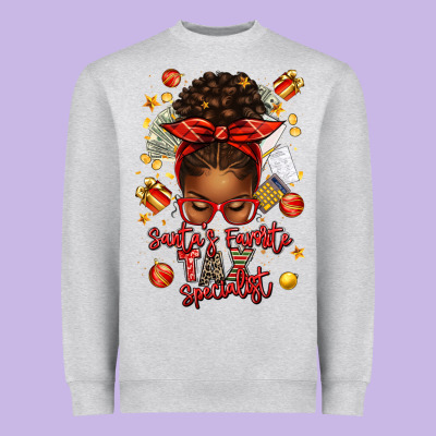 Santa Favorite Tax Specialist Afro Messy Bun Heavyweight Sweatshirt Designed By Texasbilliewilder
