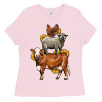 Bubblegum Pink farm animals stack Ladies Tee - LillyAllenDesigns
