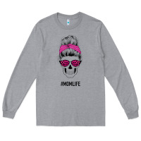 Heather Grey Pink Glitter, Leopard Pattern Mom Skull Long Sleeve Tee - Bettercallsaul