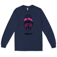 Navy Pink Glitter, Leopard Pattern Mom Skull Long Sleeve Tee - Bettercallsaul