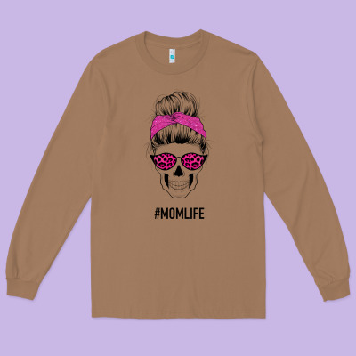 Pink Glitter, Leopard Pattern Mom Skull Long Sleeve Tee Designed By Bettercallsaul