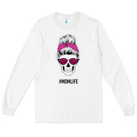 White Pink Glitter, Leopard Pattern Mom Skull Long Sleeve Tee - Bettercallsaul