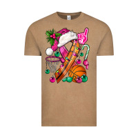 Vintage Coffee Pink Christmas Breast Cancer Ribbon Basketball Vintage Tee - BundleAndBundleShop