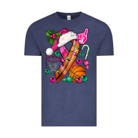 Vintage Denim Pink Christmas Breast Cancer Ribbon Basketball Vintage Tee - BundleAndBundleShop