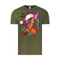 Vintage Olive Pink Christmas Breast Cancer Ribbon Basketball Vintage Tee - BundleAndBundleShop