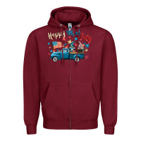 Burgundy happy 4th of july gnome truck Zipper Hoodie - CowGirlArtShop