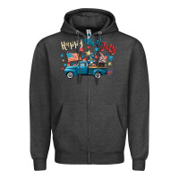 Charcoal Heather happy 4th of july gnome truck Zipper Hoodie - CowGirlArtShop