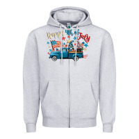 Heather Grey happy 4th of july gnome truck Zipper Hoodie - CowGirlArtShop
