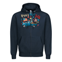 Navy happy 4th of july gnome truck Zipper Hoodie - CowGirlArtShop