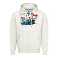 Oatmeal Heather happy 4th of july gnome truck Zipper Hoodie - CowGirlArtShop