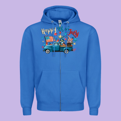 Happy 4th Of July Gnome Truck Zipper Hoodie Designed By Cowgirlartshop
