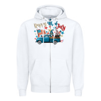 White happy 4th of july gnome truck Zipper Hoodie - CowGirlArtShop