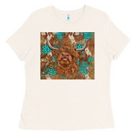 Bone highland cow turquoise gemstones western patterns Ladies Tee - BarkalooDesign