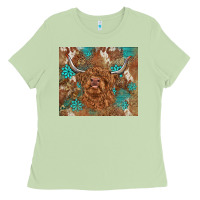 Matcha highland cow turquoise gemstones western patterns Ladies Tee - BarkalooDesign