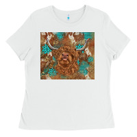 White highland cow turquoise gemstones western patterns Ladies Tee - BarkalooDesign