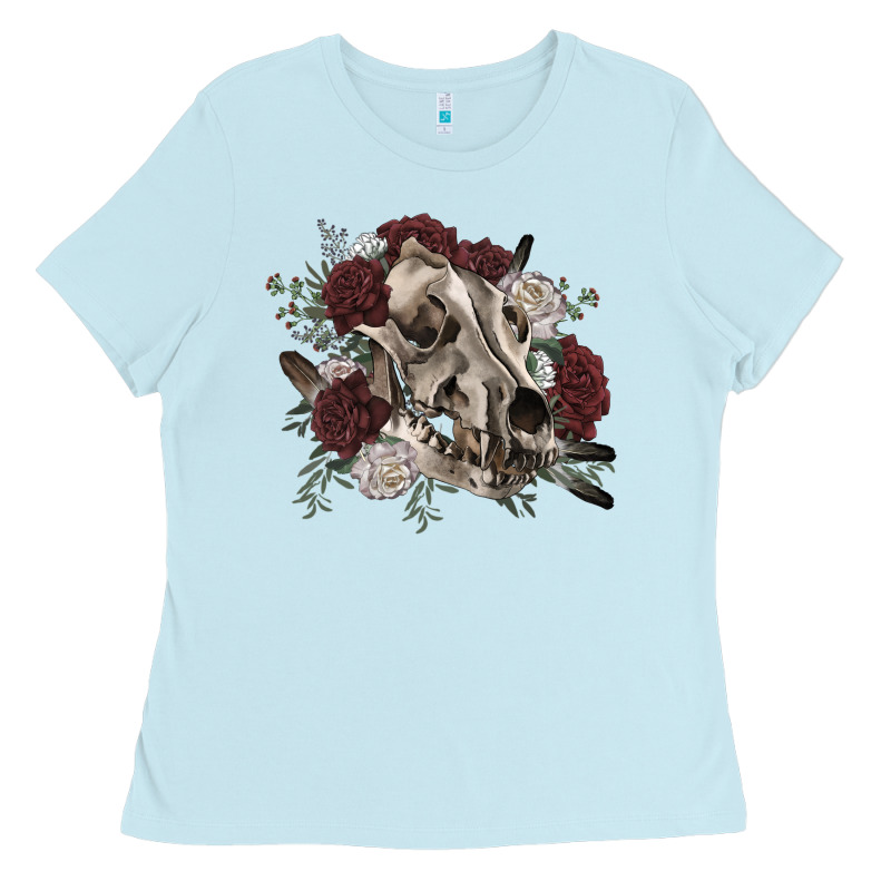 Floral Boho Wolf Skull Ladies Tee by RanaPortraitStore | Teevron