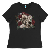 Black Floral boho wolf skull Ladies Tee - RanaPortraitStore