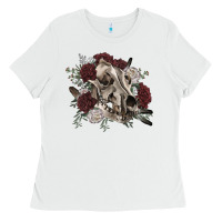 White Floral boho wolf skull Ladies Tee - RanaPortraitStore