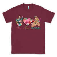 Burgundy Peace Love Nail Hustler Classic Tee - BundleAndBundleShop