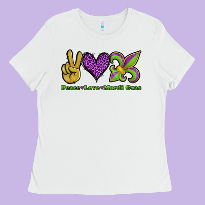 Peace Love Mardi Gras Ladies Tee Designed By Jasminsmagicworld