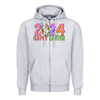 Heather Grey 2024 happy easter Zipper Hoodie - CowGirlArtShop