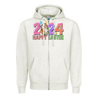 Oatmeal Heather 2024 happy easter Zipper Hoodie - CowGirlArtShop