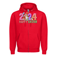 Red 2024 happy easter Zipper Hoodie - CowGirlArtShop