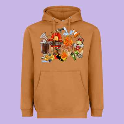 Firefighter Coffee Cups Heavyweight Hoodie Designed By Fadigitalartstudio