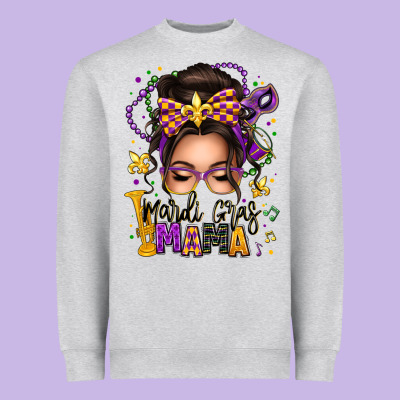 Mardi Gras Mama Messy Bun Heavyweight Sweatshirt Designed By Texasbilliewilder